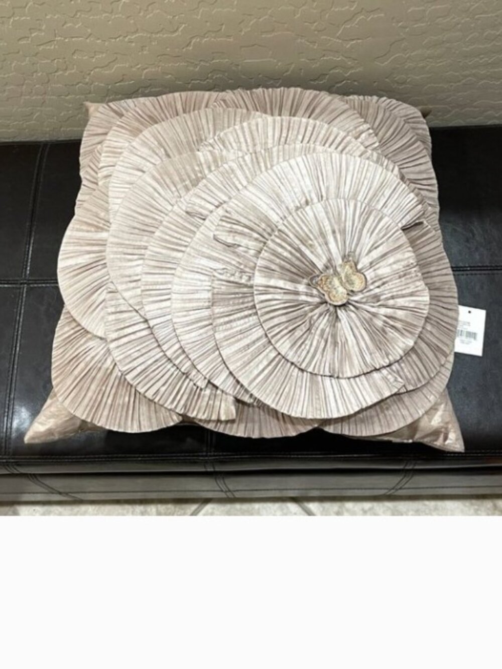 Lenox Bedding Collection Pillow Taupe Lilly Pleated Flower Butterfly 18" Square